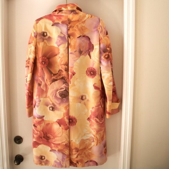 SALVATORE FERRAGAMO Trench Coat Belted Jacket Cotton Graphic Floral Print US 10 - Picture 11 of 14